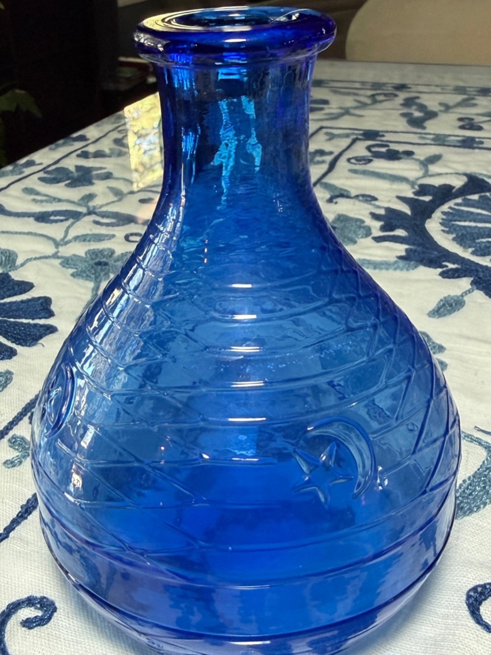 VTG Sun Moon Cobalt Blue Glass Decanter/Flask/Vase Celestial Whimsical Y2K Press - Picture 9 of 10